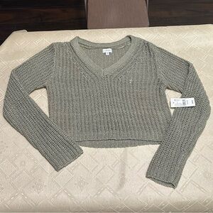NWT LA Hearts By PacSun Women's Green V-Neck Chunky Knit Cropped Sweater Size XS